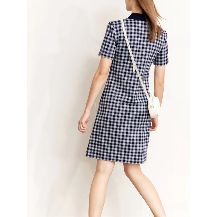 Checkerboard Slim Polo Collar Dress