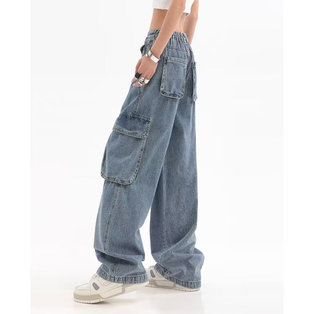 Women's Hip-hop Multi Pocket Straight Jeans