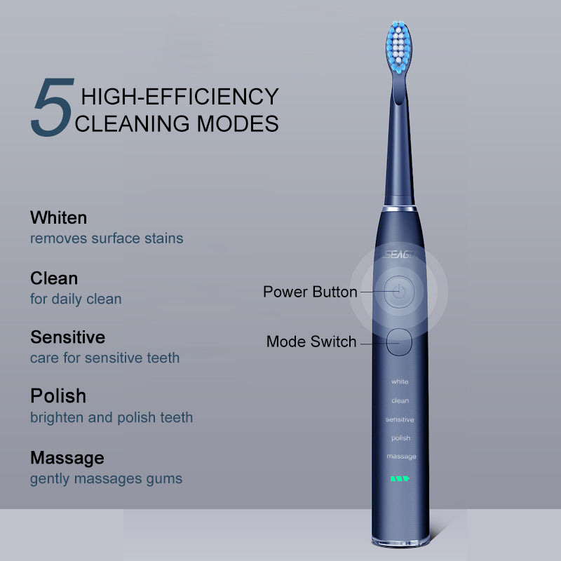 Electric Sonic Toothbrush USB Rechargeable with Long Battery Life and Replacement Heads