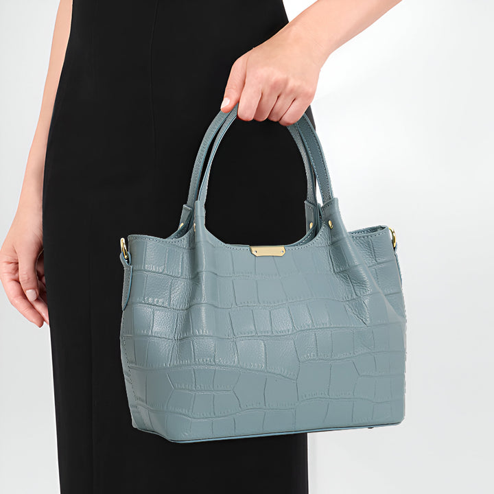 Elegant Crocodile Pattern Leather Handbag for Women - Large Capacity Basket Bag