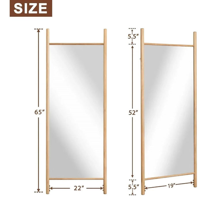 Full Length Mirror, 65" x 22" Solid Wood Frame, Floor or Wall Mounted