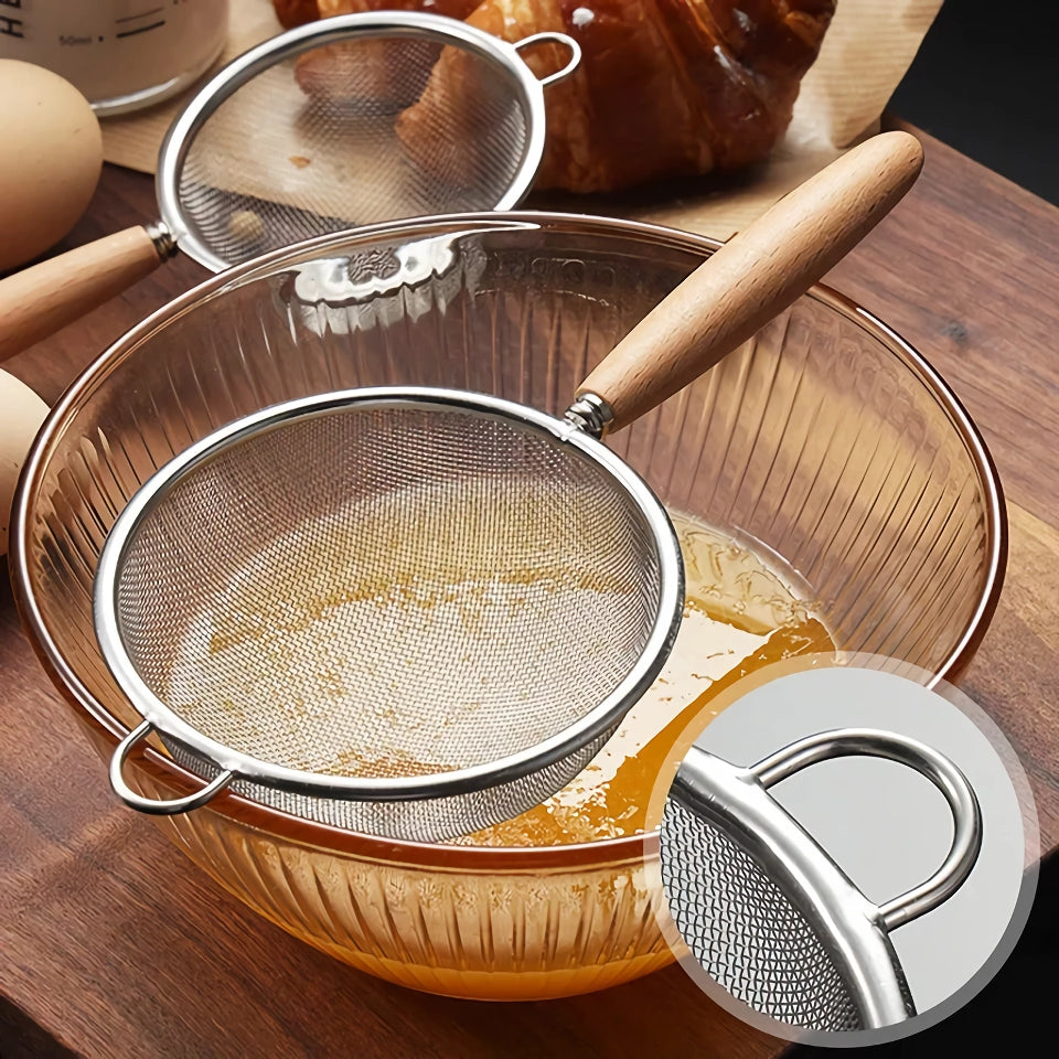 Wooden Handle Stainless Steel Colander