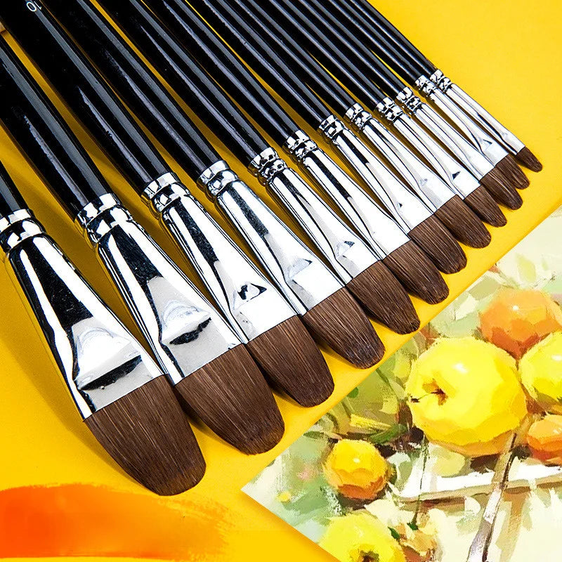 12-Piece Professional Oil & Acrylic Painting Brush Set – Fine Detail and Versatility for Artists