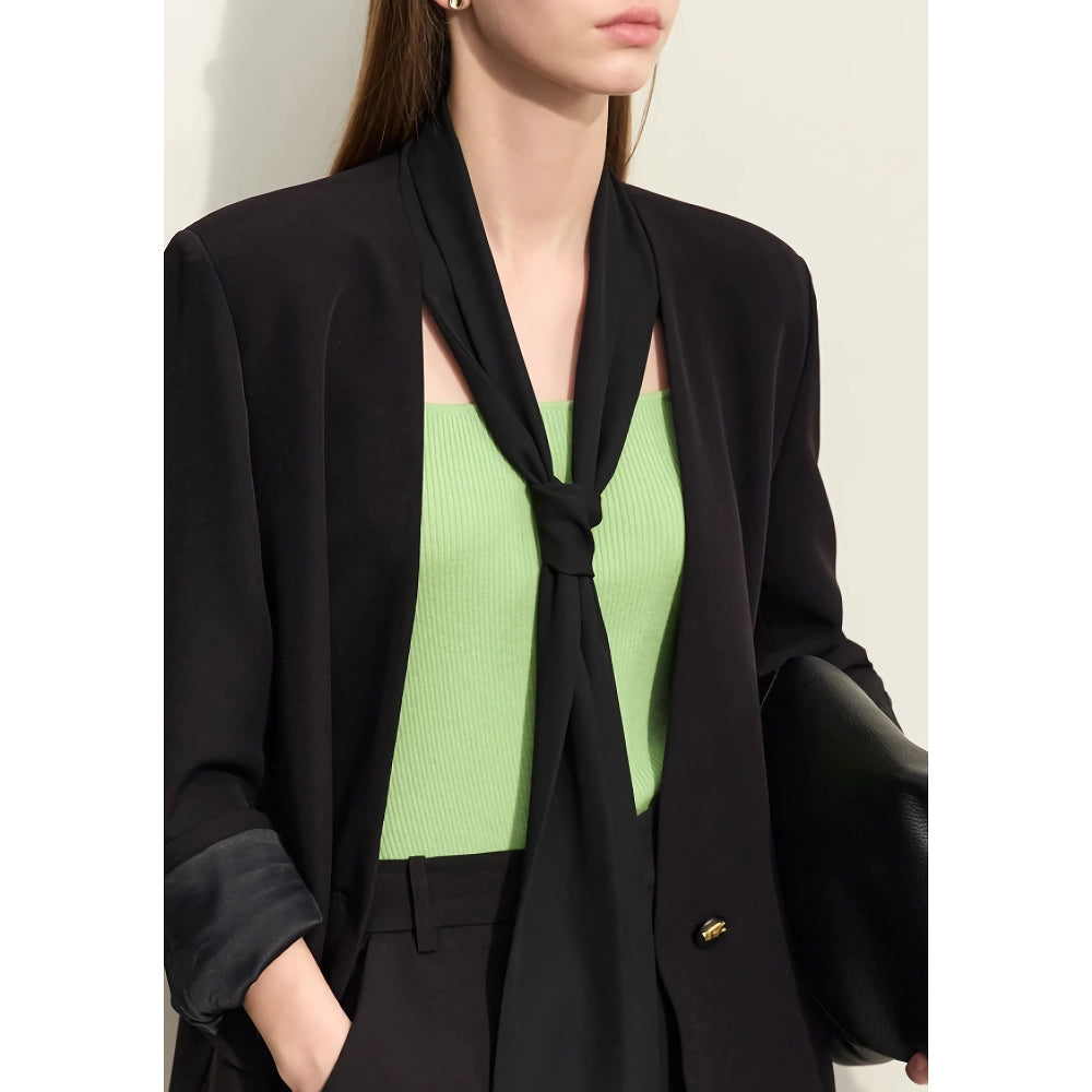 V-Neck Loose Mid-length Blazer with Straps