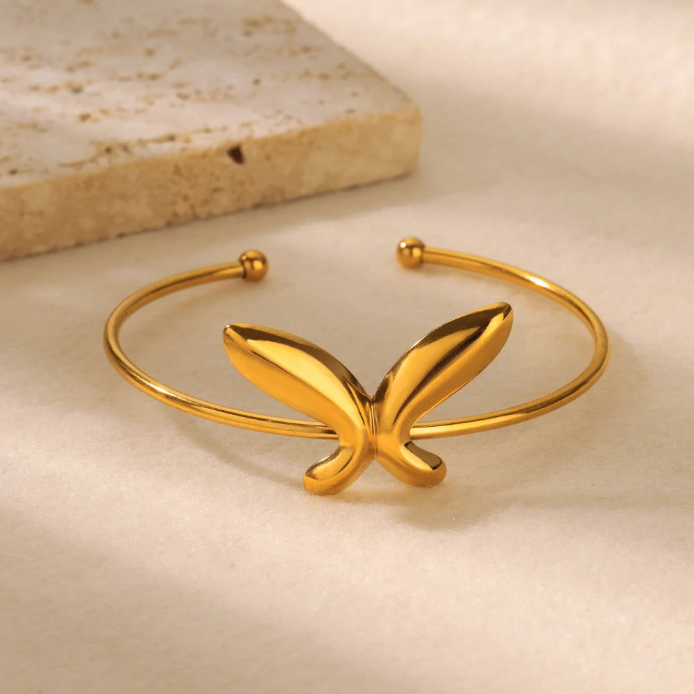 Delicate Butterfly Cuff Bracelet - Trendy Gold Stainless Steel Bangle