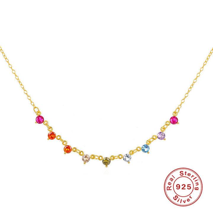 Sterling Silver Super Flash Colored Diamond Collarbone Necklace