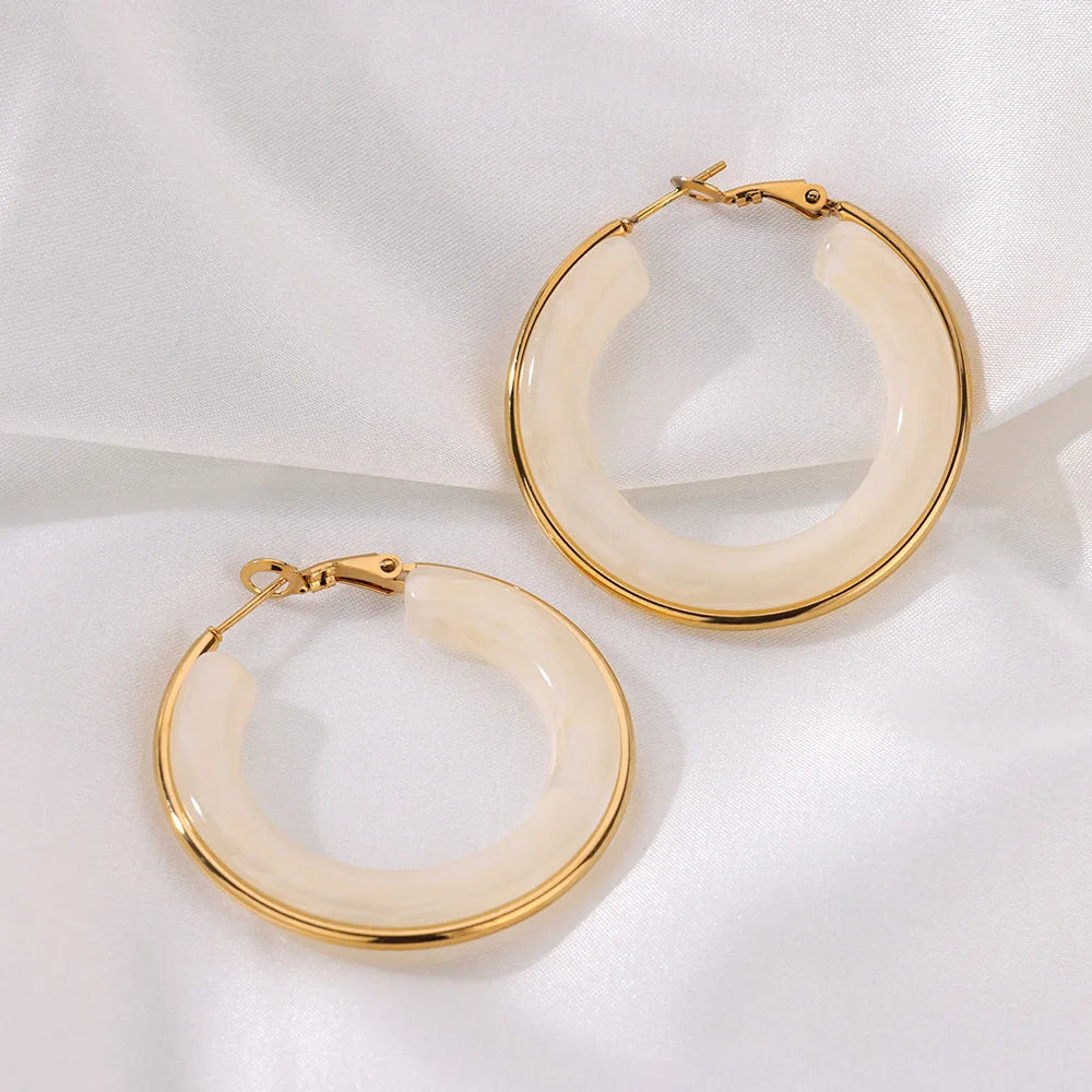 Acrylic Gradient Hoop Earrings for Women - Trendy Stainless Steel Round Earrings