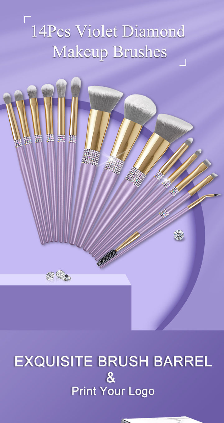 10 Lilac Purple Makeup Brush Set With Diamond