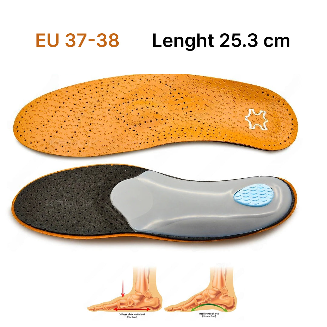 Orthotic Leather Insoles for Flat Feet and Arch Support - 3D Orthopedic Cushion for Men & Women