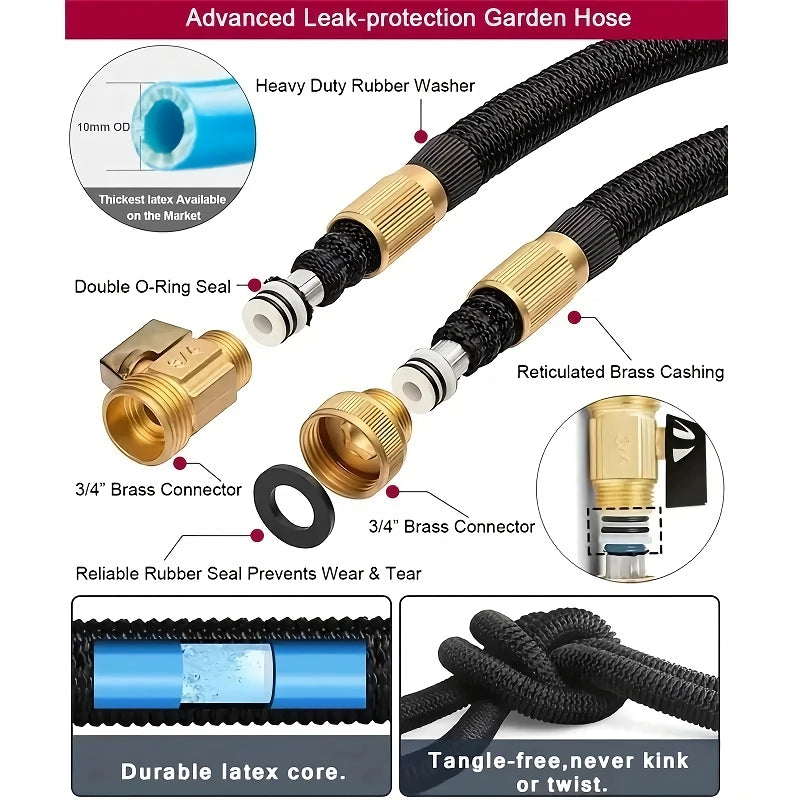 Expandable High-Pressure Garden Hose with Adjustable Sprinkler Head