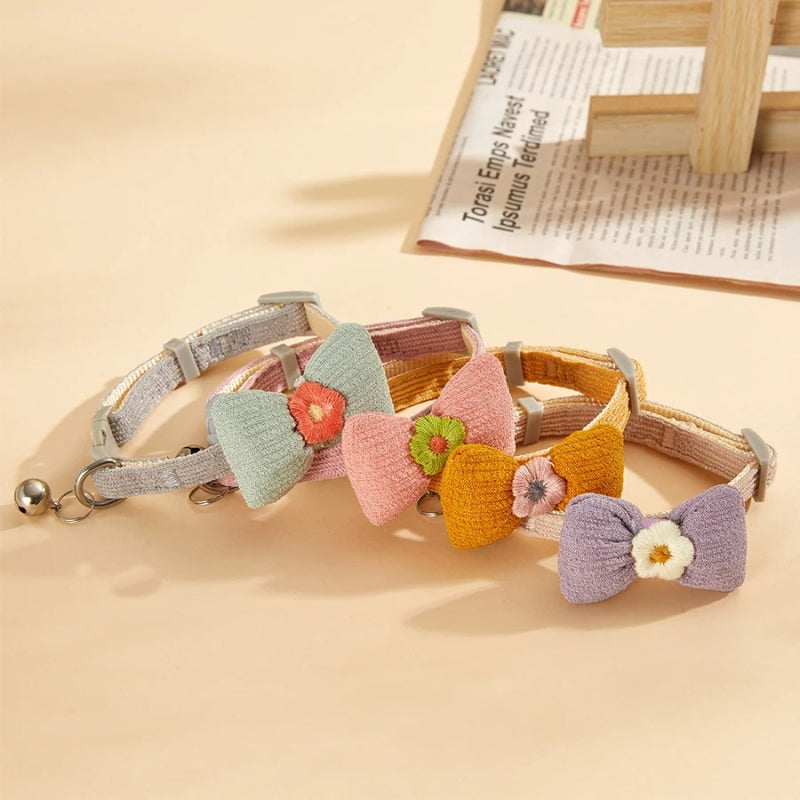 Checkered Pet Collar with Butterfly Knot