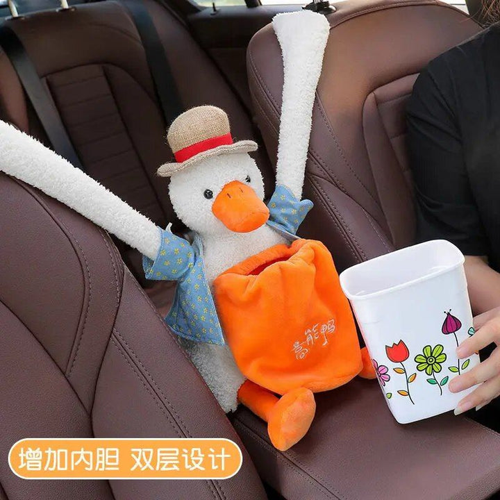 Cute Cartoon Car Trash Bin & Tissue Holder - PU Leather Storage Accessory