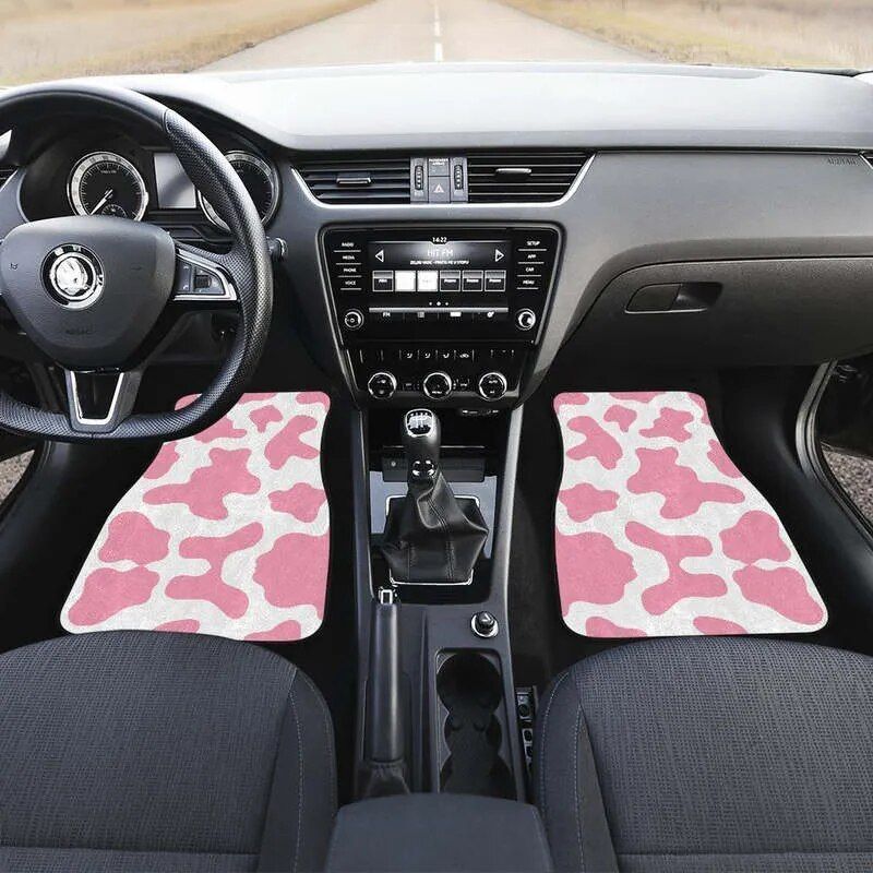 Pastel Pink & White Cow Print Car Floor Mats