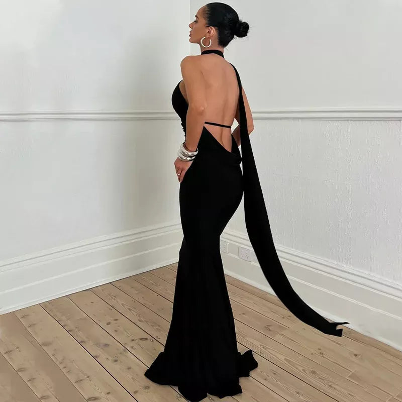 Townlike Inclined Shoulder Elegant Maxi Long Dress