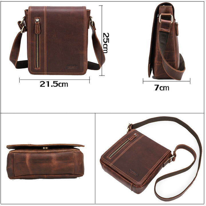 Retro Crazy Horse Skin Men's One Shoulder Crossbody Bag