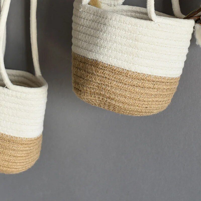 Eco-Friendly Handwoven Jute Cotton Macrame Hanging Planter Basket