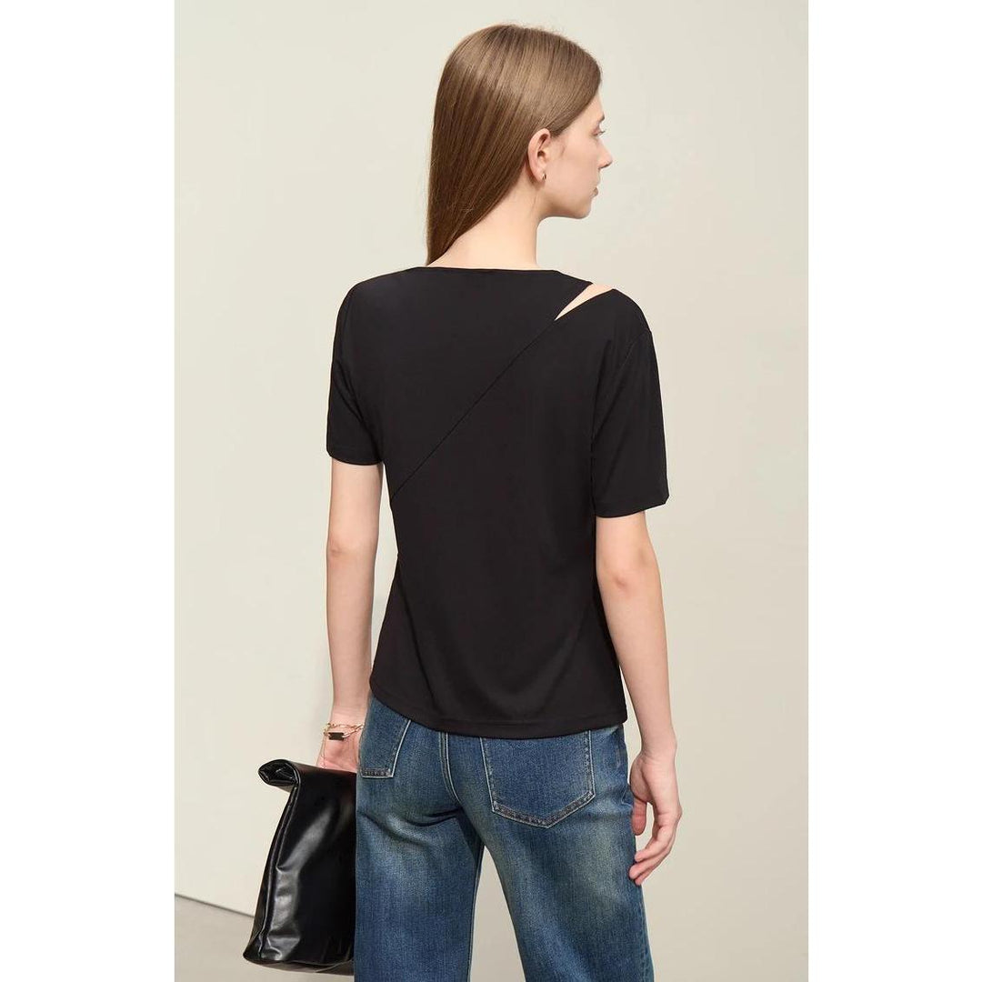 Summer Asymmetric V-Neck Casual Tee