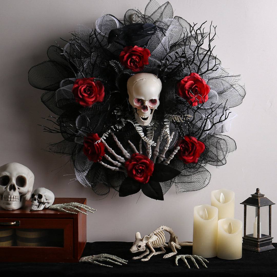 Halloween Red Rose Skull Mesh Garland Door Hanging Decoration