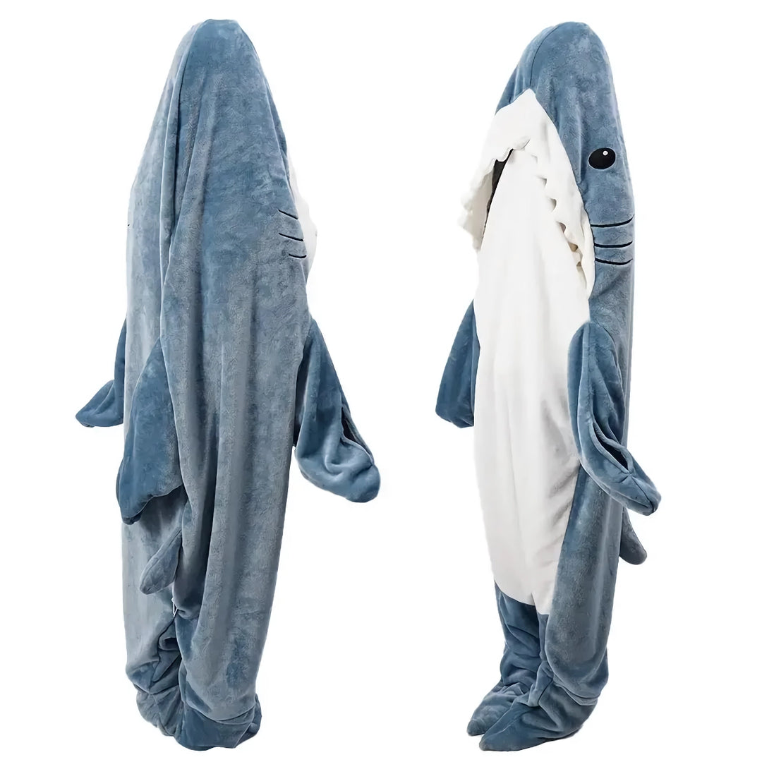 Cozy Shark-Themed Cartoon Sleeping Bag Pajamas & Shawl