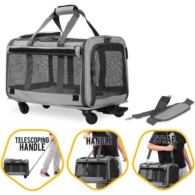 Mesh Dog Carrier with Wheels