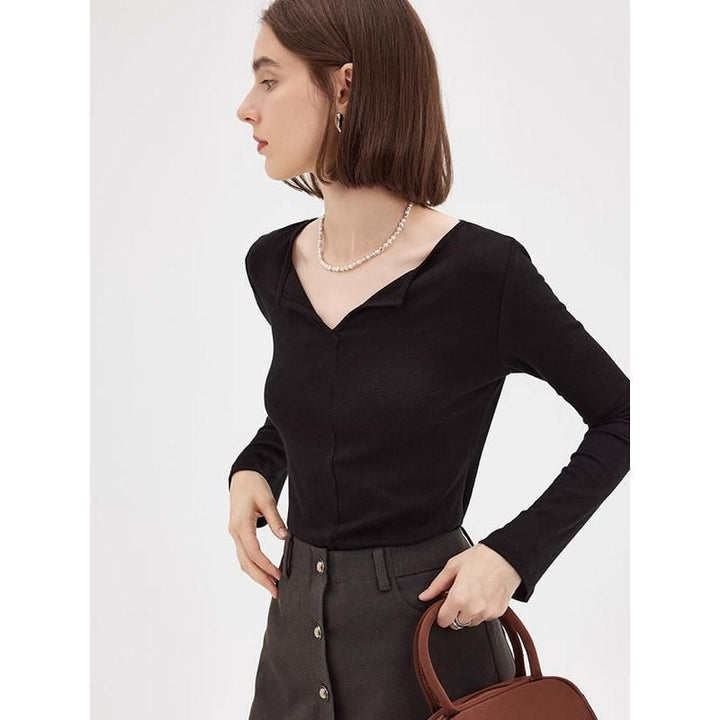 Elegant Square Neck Long Sleeve Tee