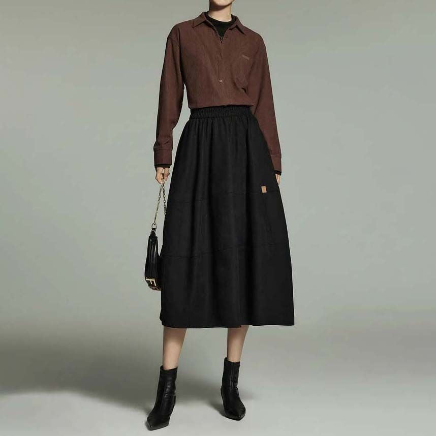 Mid-Length A-Line Pleated Skirt with Pockets