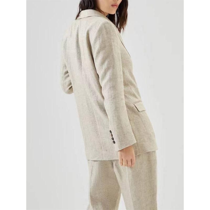 Elegant Cotton Linen Women's Blazer and Pants Set