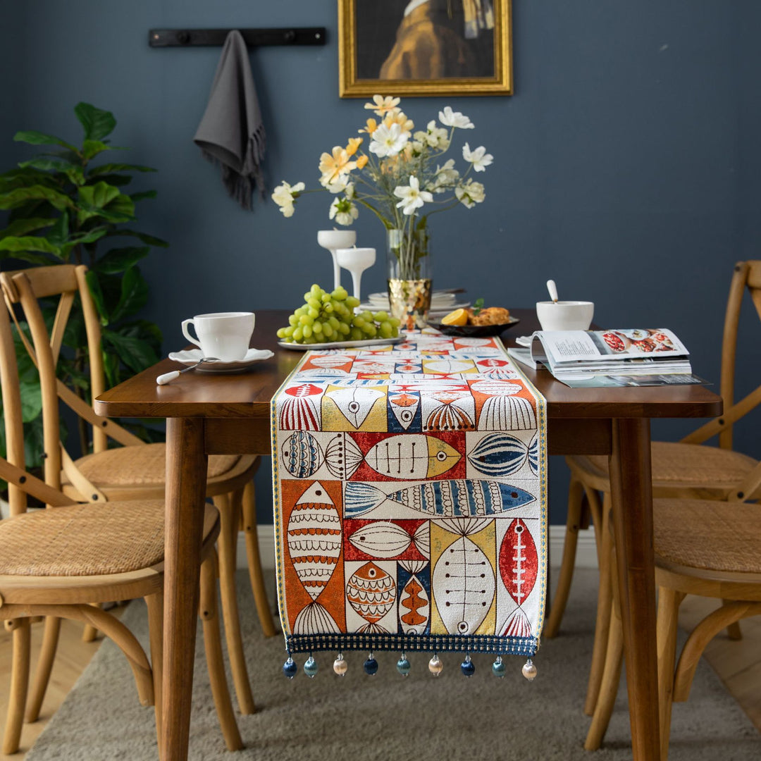 Festive Jacquard Fish Table Runner for Dining and Decor