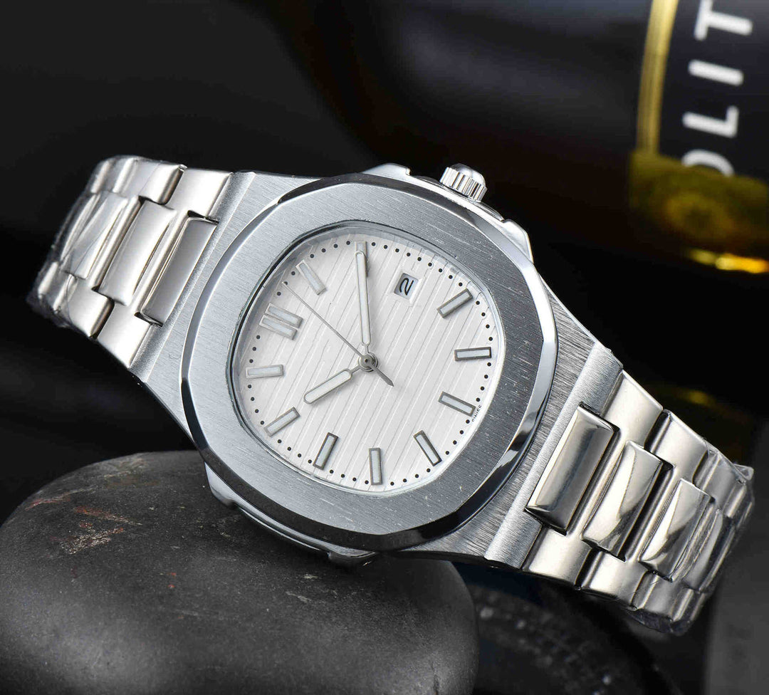 Three-Hand Quartz Seconds Running Date Steel Band Watch