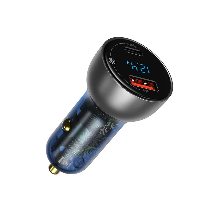 65W Fast Car Charger with LED Display for Quick Charging