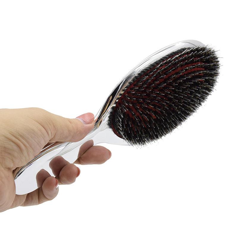 Luxury Silver Boar Bristle Paddle Hair Brush