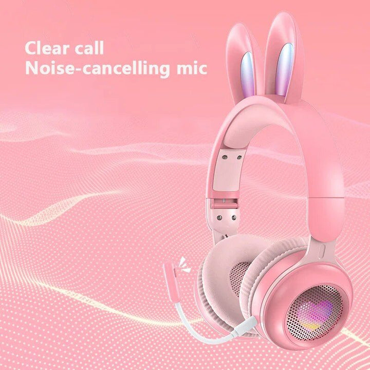 LED Bluetooth Rabbit Ear Headphones with Noise-Reduction Mic & TF Card Support