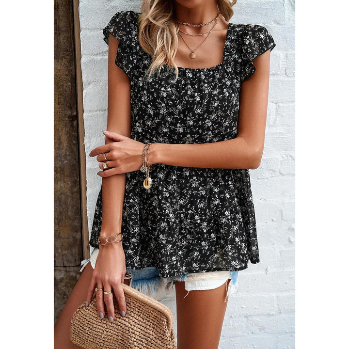 Summer Floral Square Neck Ruffled Top