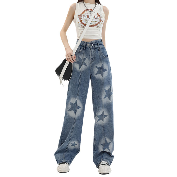 Loose Wide Leg XINGX Vintage Print Jeans