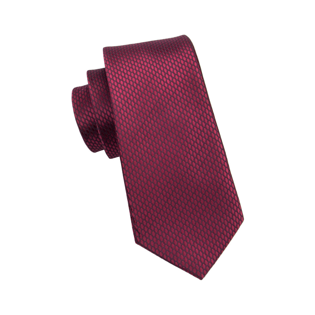 Elegant Red Burgundy Silk Wedding Tie with Matching Handkerchief and Cufflinks