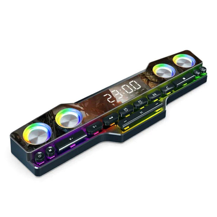 4000mAh 3D Stereo Sound Box: Bluetooth Soundbar with Powerful Subwoofer, USB & AUX Connectivity, FM Radio & Clock