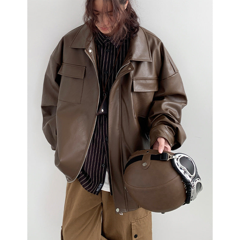 Spring And Autumn Leisure Japanese Loose Leather Jacket