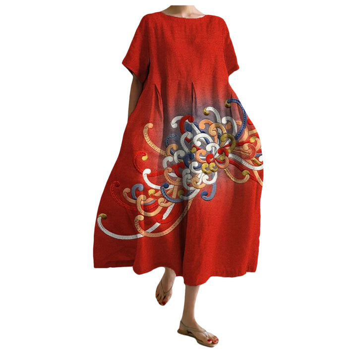 Women's Loose Round Neck Fashion Temperament Printed Dress