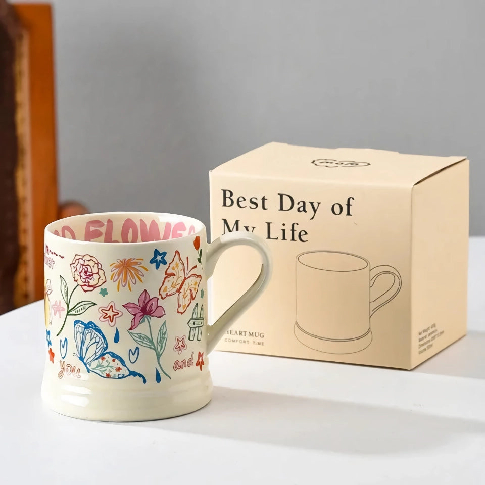 370ml French Flower Printed Ceramic Mug