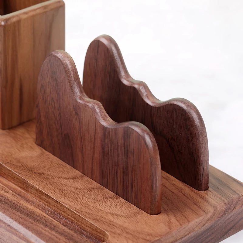 Elegant Solid Wood Multifunctional Desk Organizer