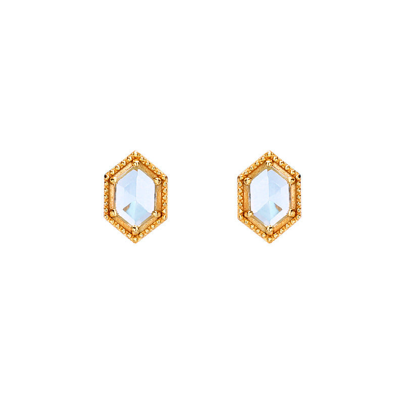 Small And Simple Retro Sky Blue Topaz Stud Earrings For Women