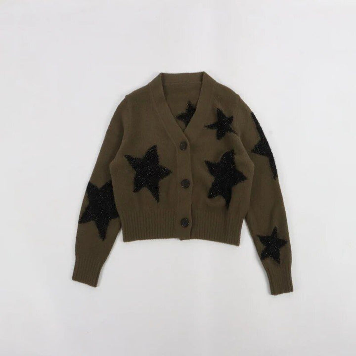 Women Stars Pattern V-Neck Cardigan