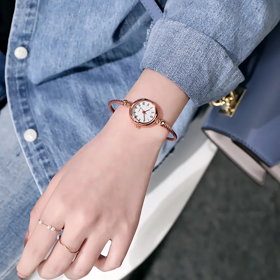 Women Retro Small Gold Bangle Bracelet Watches