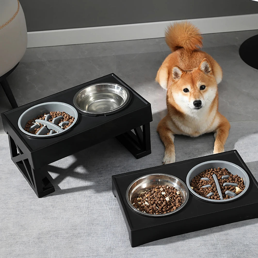 Stainless Steel Elevated Pet Bowls with Slow Food Bowl Accessories