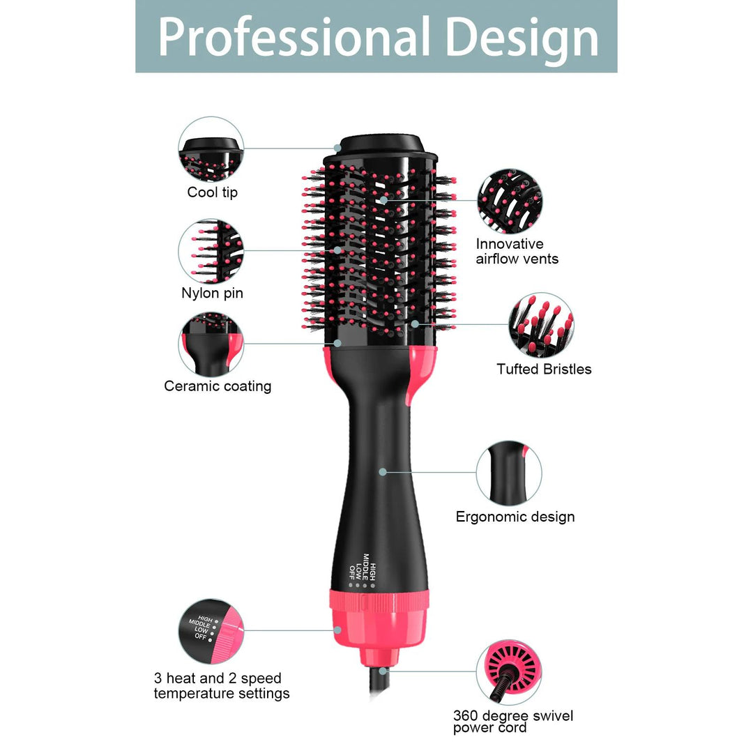 Multi-Functional Hot Air Brush & Hair Styler - Hair Dryer, Volumizer, Curler, and Straightener in One