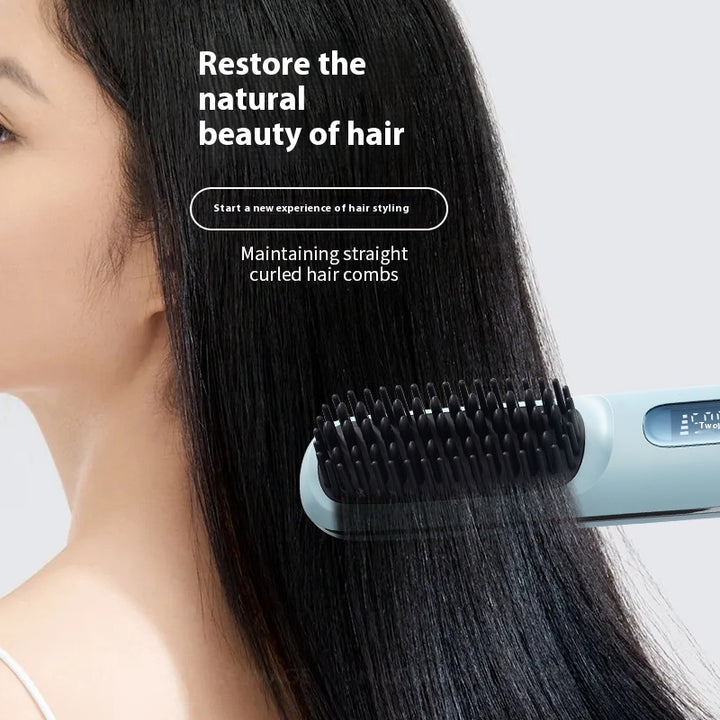 Rechargeable Ceramic Heating Electric Comb Hair Straightener Portable