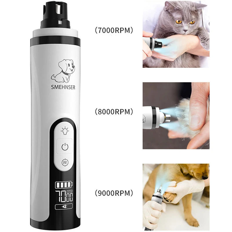 USB Rechargeable Electric Pet Nail Grinder with LED Light for Dogs and Cats – Low Noise Grooming Tool