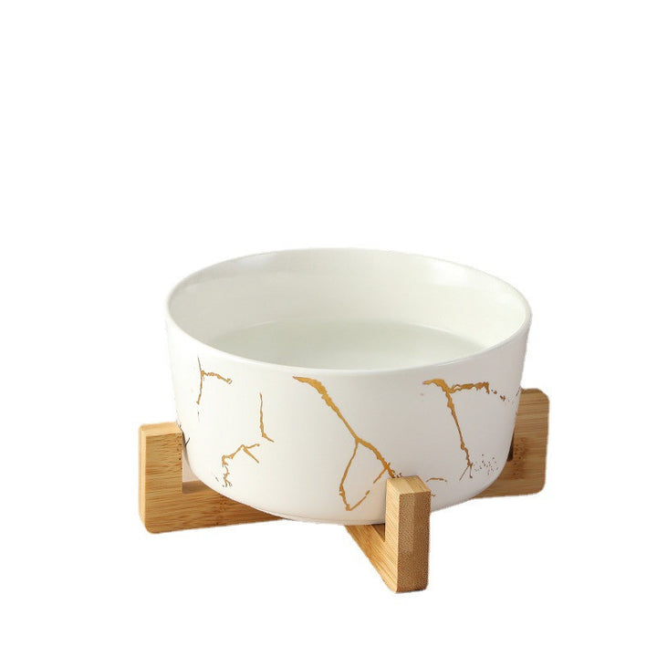 Elegant Marble Pet Bowl with Bamboo Stand