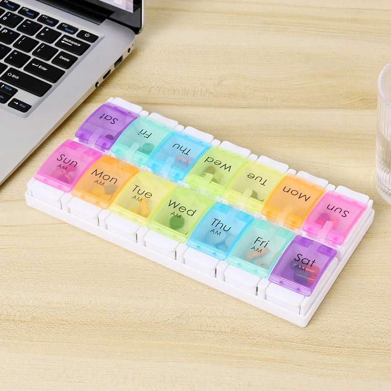 Weekly AM/PM 7-Day Pill Organizer with Push Button