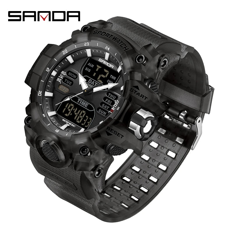 Dual Display Sports Watch for Men - Waterproof, Shock Resistant with Multi-Function Digital Display